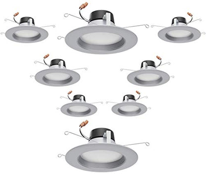 Satco Led Color Selectable Downlight Retrofits S11836, 9 Watt; 5 Inch - 6 Inch; Cct Selectable; 120 Volts; Dimmable; Brushed Nickel Finish for Industrial and Commercial Use (8 LED Downlights)