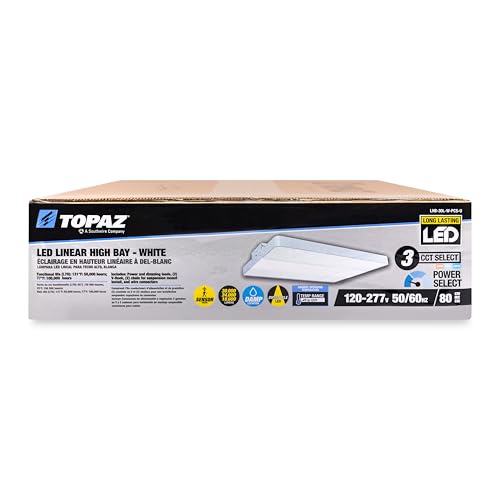 Topaz LHB-30L-W-PCS-U LED Linear High Bay Light 18 Inch - White, Power Select 120-277V, CCT Select 3500K/4000K/5000K, 18500-30000 Lumens, Aluminum Body, CRI 80, Sensor Ready, 50000 Hour LED Light