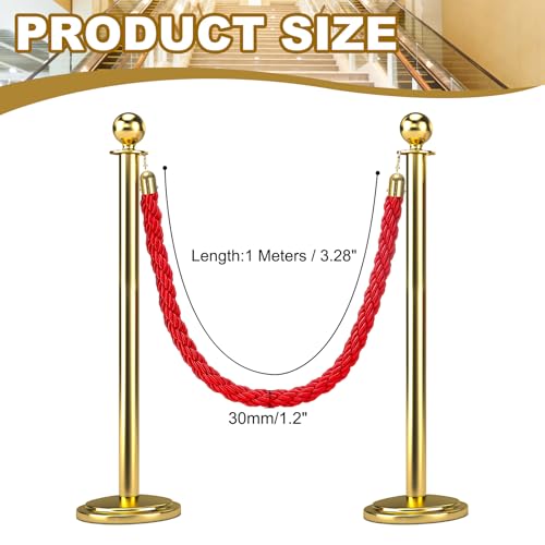 MECCANIXITY Twisted Stanchion Rope 3.28 Ft/1 M, Barrier Rope Twisted Post Ropes with Snap Hooks for Posts Stands Queue Divider Crowd Control, Red Golden - color: Red Golden, size: 3.28 Ft