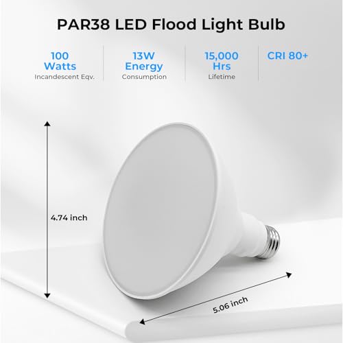 GvvooHome Bright White PAR38 LED Flood Light Bulbs Outdoor, 5000K Daylight, 100W Equivalent, 1050 Lumens 13W, Dimmable, Waterproof E26 Base, Long-Lasting LED Security Light, 6 Pack - color: Bright White, size: 6 Pack
