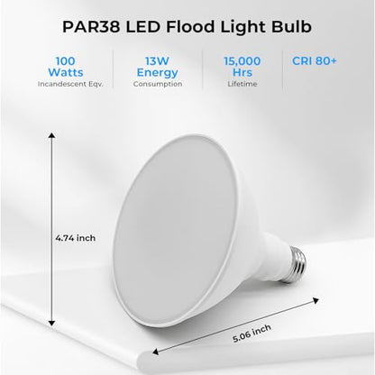 GvvooHome Bright White PAR38 LED Flood Light Bulbs Outdoor, 5000K Daylight, 13W, 100W Equivalent, 1050 Lumens, Dimmable, Waterproof E26 Base, Long-Lasting LED Security Light, 2 Pack - color: Bright White, size: 2 Pack