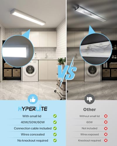 HYPERLITE 4FT 60W LED Wraparound Light, 6600lm Linkable 60W/50W/40W 5000K Led Shop Lights Surface Mounting, ETL,AC120V LED Ceiling Office Wrap Light for Kitchen, Hallway, Fluorescent Replacement, 4P - size: 4 PACK-5000K