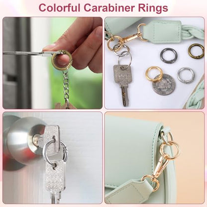 HINZIC Metal Spring O Rings, Round Colorful Keychain Snap Clip - color: Silver, Gold, Black, Ancient Cyan,16Pcs