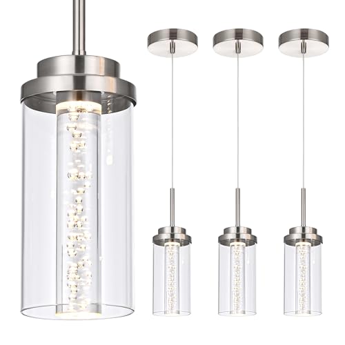 MELUCEE 3 Packs Dimmable LED Pendant Lights Fixtures Brushed Nickel - color: Brushed Nickel, size: 1-Light-3 Packs