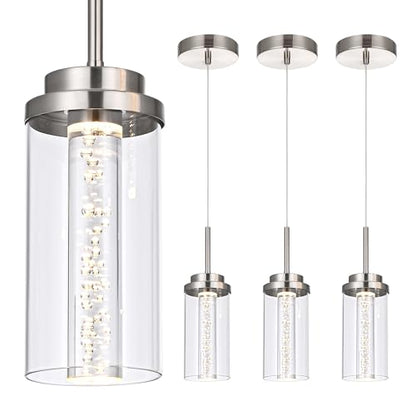 MELUCEE 3 Packs Dimmable LED Pendant Lights Fixtures Brushed Nickel - color: Brushed Nickel, size: 1-Light-3 Packs