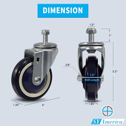 SY America 4" Shopping Cart Replacement Wheels,Stem Casters Swivel Casters Set of 4 Heavy Duty Castors,Load Capacity 1200 lbs (Navy) - color: Navy, size: 4 Swivel