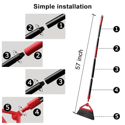 Heavy Duty Red Angle Broom with Long Handle - 3 Pack - color: 3pack Red