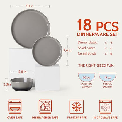 Sweese Porcelain Dinnerware Sets, Handpainted Plates and Bowls Set for 6, Scratch Resistant Dinner Set, Dishwasher and Oven Microwave Safe Dishes Set, Graphite Gray - color: Graphite Gray
