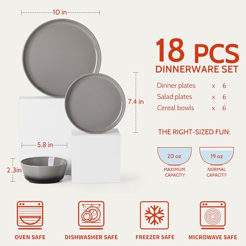Sweese Porcelain Dinnerware Sets, Handpainted Plates and Bowls Set for 6, Scratch Resistant Dinner Set, Dishwasher and Oven Microwave Safe Dishes Set, Graphite Gray - color: Graphite Gray
