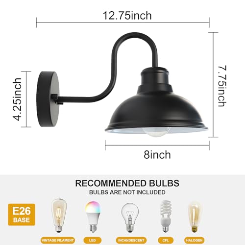 Gooseneck Barn Light Outdoor Wall Lights 8" Exterior Lighting Fixtures - size: 8*7.75*12.75 inches
