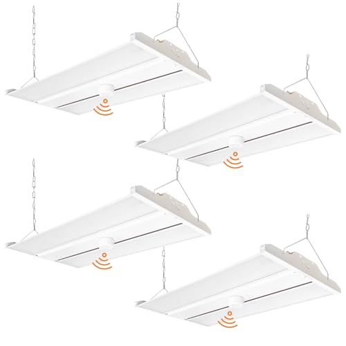 High Bay LED Shop Light, 20925LM 2FT LED Linear High Bay Fixture with Motion Sensor, 155W Commercial Bay Lighting, 120-277V, 5000K Daylight Linear Hanging Light, UL&DLC Listed, 4PK - color: 155W - with sensor - White, size: 4PK
