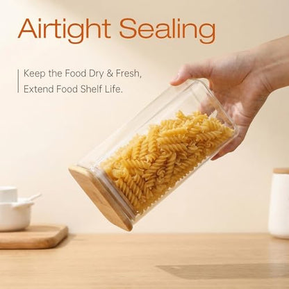 42 oz & 27 oz Square Glass Food Storage Containers with Bamboo Lids, 4 Pack - color: 42oz 2Pack & 27oz 2Pack