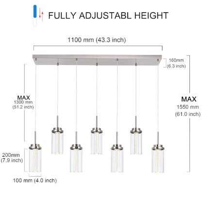MELUCEE 43.3" Linear Chandelier for Dining Room Modern Led Pendant Lights - color: Brushed Nickel, size: 7-Light-Rectangle