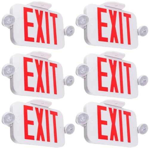 LIT-PaTH Exit Sign with Emergency Light, Battery Backup, 6 Pack - size: 6-Pack