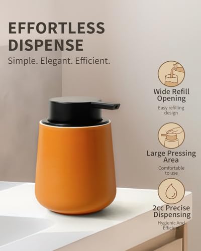 BosilunLife Ceramic Soap Dispenser - Dish Soap Dispenser for Bathroom 12Oz - color: Orange