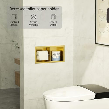 Neodrain Gold Dual Roll Recessed Toilet Paper Holder,for Standard/Mega Roll - color: Gold