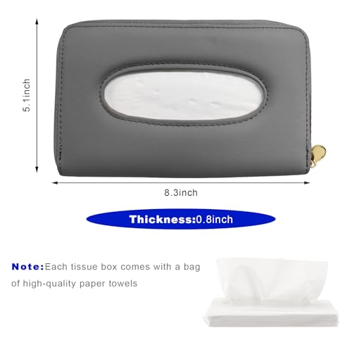 Car Tissue Holder, PU Leather Auto Sun Visor Tissue Case Napkin Holder with Zipper, Rectangular Mask Dispenser Hanging Paper Towel Organizer for Cars SUVs Trucks RVs (Gray) - color: Gray
