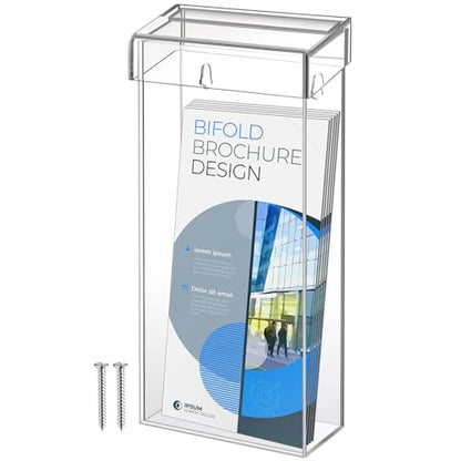 Remerry 1 Pcs Outdoor Brochure Holder 4 x 9 Inch Waterproof Wall Mount Literature Box with Lid Clear Acrylic for Pamphlet Map Menu Display - color: Transparent