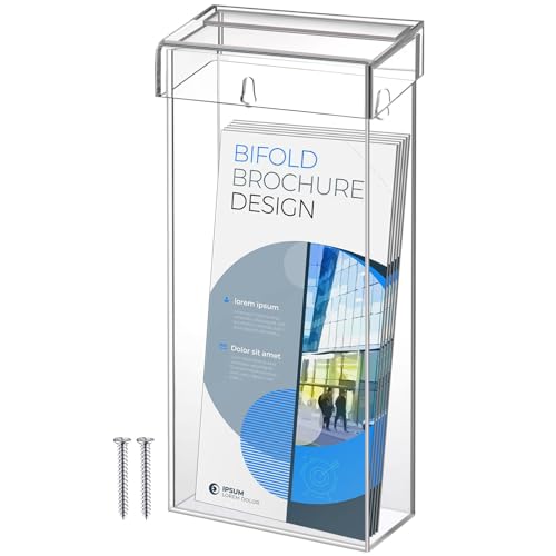 Remerry 1 Pcs Outdoor Brochure Holder 4 x 9 Inch Waterproof Wall Mount Literature Box with Lid Clear Acrylic for Pamphlet Map Menu Display - color: Transparent