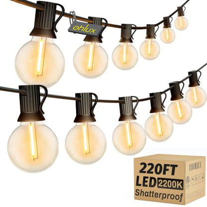 OHLUX Outdoor String Lights 220 Feet Patio Lights with 104 Edison LED G40 Globe Bulbs(4 Spares), 2200K Waterproof Connectable Edison Hanging Lighting for Backyard Balcony Outside Gazebo Party - size: 220FT