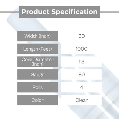 PSBM Pallet Stretch Film/Wrap with Handles 30" x 1000' 80 GA Clear 4 Rolls - size: 30 Inch, style: 80 GA
