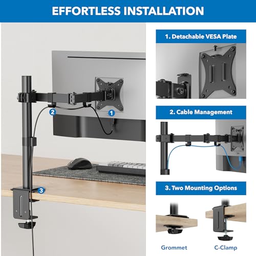 Mount-It! Single Monitor Arm Desk Stand, 19-32" Screens