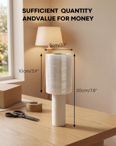 Handheld Stretch Film Roll, 4" x 1000ft Stretch Wrap Film with Handle, Shrink Film Heavy Duty Self-Adhering Plastic Wrap for Moving Shipping, Storage and Furniture Moving