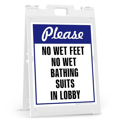 Please No Wet Feet No Wet Bathing Suits In Lobby Folding Floor Sign, 18x24 Inches, Portable A Frame, Made in USA by My Sign Center - size: 18x24 Plastic