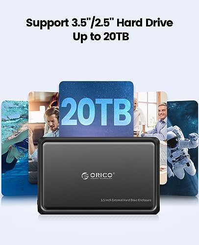 ORICO External Hard Drive Enclosure for 3.5 2.5 Inch SATA SSD HDD, up to 20TB Capacity, USB 3.2 Gen 1 High Transmission Speed, UASP and Trim Enabled, Compatible with WD Seagate Toshiba Samsung