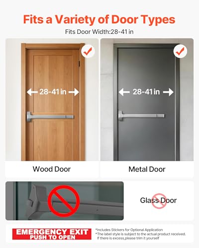 VEVOR Push Bar Panic Exit Device, 28" Premium Metal Commercial Panic Bar for Exit Doors, Emergency Exit Door Hardware with Warning Sticker, Easy Installation, for 28"-41" Wood or Metal Door, Silver - size: 28" x 6.02" x 2.6"