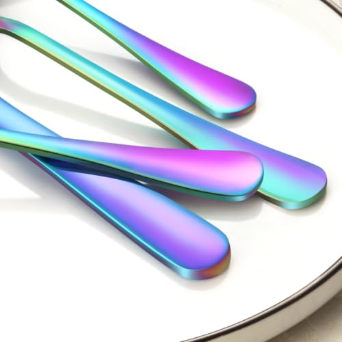 24-Piece Rainbow Silverware Set with Steak Knives Stainless Steel Flatware Set for 4 Food Grade Tableware Cutlery Set Rust-proof, Mirror Polished, Dishwasher Safe - size: 24Pcs-A