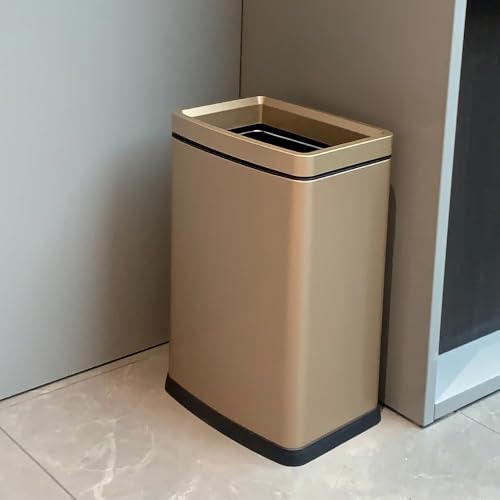 4.7 Gallon/18L Brushed Gold Bathroom Trash Can, Open Top Slim Dual Wastebaskte Simple Human Stainless Steel Garbage Can for Commercial Home Kitchen Office (18L Champagne Gold) - color: 18L champagne gold