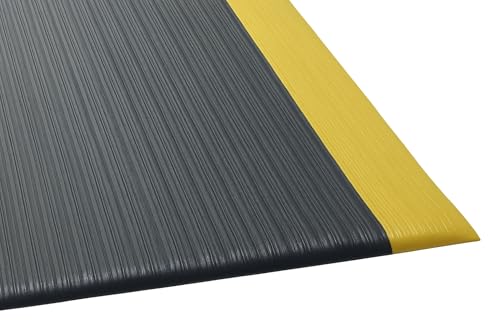 Guardian 24020302BY Air Step Anti-Fatigue Floor Mat, Vinyl, 2'x3', Black with Yellow Stripes, Reduces Fatigue and discomfort, Can be Easily Cut to fit Any Space