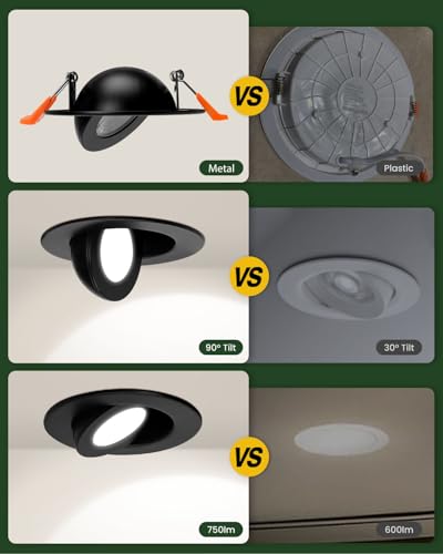 ZYC Gimbal LED Recessed Lighting - 3 Inch 5CCT 7W 360° Rotation Adjustable Eyeball Light,LED Swivel Spotlight,Directional Sloped Ceiling Light,Dimmable Canless Wafer Downlight Pack of 6 Black. - color: Black, size: 3 INCH || 6 PACK