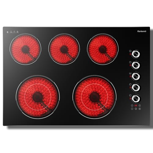 30 Inch Electric Cooktop 5 Burner, 8600W Dual Ring, Knob & Touch - size: 30 Inch 5 Burner 586142