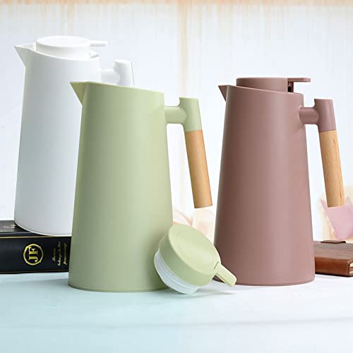 1L Thermal Carafe Double Walled Vacuum Coffee Pot Thermal Pot with Wood Handle Water Kettle Insulated Flask Tea Carafe Keeping Hot Cold (Green) - color: Green