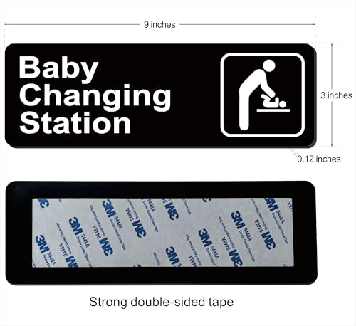 Baby Changing Station Sign - Premium Durable Acrylic Material, Super Strong Self-Adhesive, Quick Installation, Very Suitable For Public Places Such As Malls And Shopping Centers (9 x 3 Inches, Black/White) - color: Black/white - Baby Changing Station