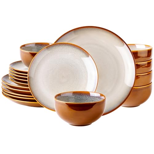 LeRatio Ceramic Dinnerware Sets for 6,18Pcs Porcelain Plates and Bowls Set - color: Dreamy Moonlight-Kahki, size: Service for 6-18pcs