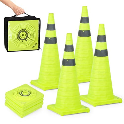 BATTIFE 4 Pack 28 Inch Collapsible Traffic Cones, Lime Green Safety Cones - color: Lime Green, size: 28inch