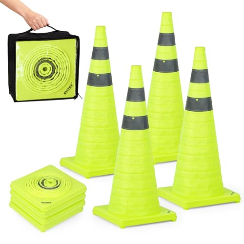 BATTIFE 4 Pack 28 Inch Collapsible Traffic Cones, Lime Green Safety Cones - color: Lime Green, size: 28inch