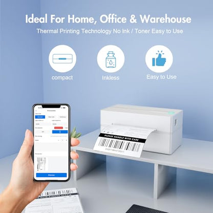 Thermal Shipping Label Printer 4x6 Bluetooth Label Maker for Small Business - color: White