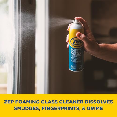 Zep Foaming Glass and Plexiglass Cleaner - 19 oz (Case of 4) ZUFGC19 – Foaming Formula that clings to Vertical Surfaces for Streak-Free Glass Cleaning