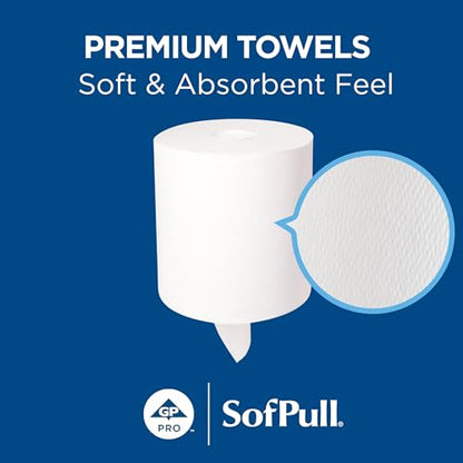Georgia-Pacific SofPull Centerpull Large Premium Paper Towels, Commercial Bathroom Dispenser Rolls, 567 Sheets Per Roll, 4 Rolls Per Case, White, 28143 - size: 4 Count (Pack of 1)