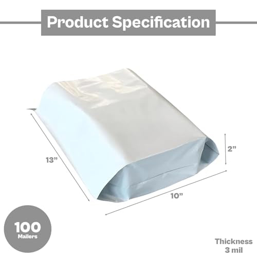 PSBM 100 PCS 10 x 13 Inch White Expansion Poly Mailer, Self Seal Expandable Gusseted Shipping Envelope, Ideal for Packing and Shipping Cloths, Documents, Books, Gifts, Jewelry and More