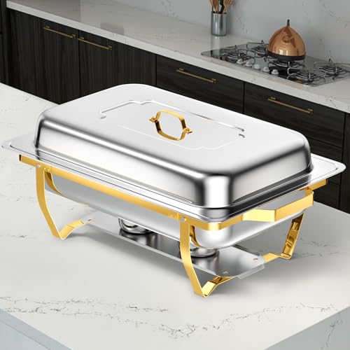 Chafing Dishes for Buffet, 8 Qt Food Warmers 4 Pack 4 Pans Half Gold - color: Half-Gold