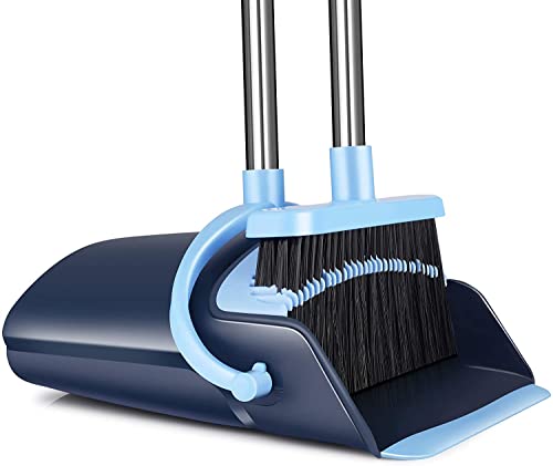 Broom and Dustpan Set 52-in Long Adjustable Handle Broom Dustpan Combo - color: Blue