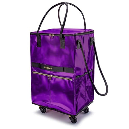 PASMAN Reusable Foldable Rolling Grocery Bag on 5 Wheels,Large,Purple - color: Purple, size: Large