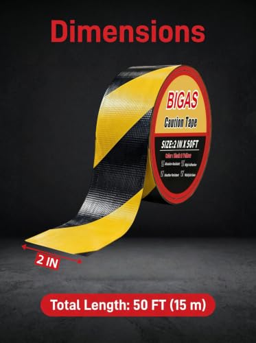 BIGAS Caution Tape, Yellow Black, 2" x50FT Heavy Duty Fabric Floor Tape