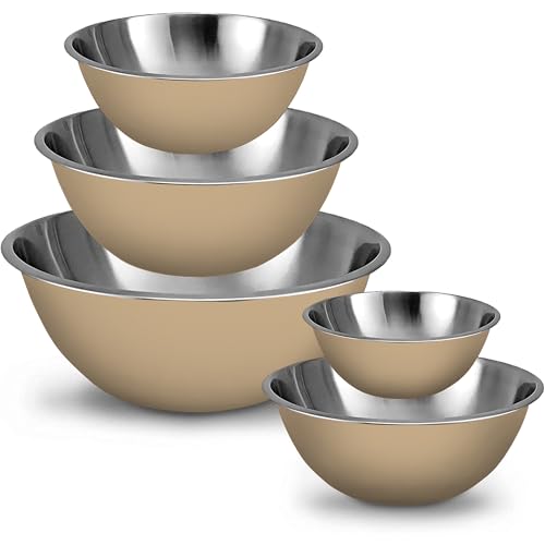 WHYSKO Stainless Steel Mixing Bowls Set, 5-Piece Meal Prep & Food Storage - color: Khaki