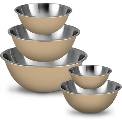 WHYSKO Stainless Steel Mixing Bowls Set, 5-Piece Meal Prep & Food Storage - color: Khaki